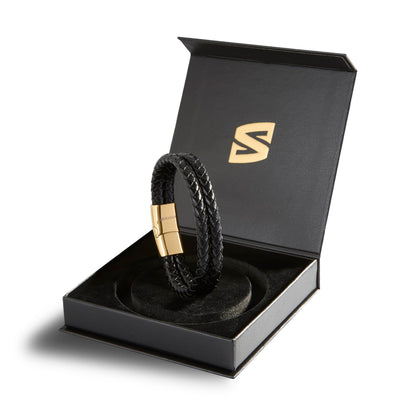 SERASAR Bracelets for Men 20cm Gold Gift Box Genuine Leather Cowhide Braided Adjust Able Magnetic Clasp Multi Layer Jewellery Rope Man Mans Male Mens Band Jewelry Accessories
