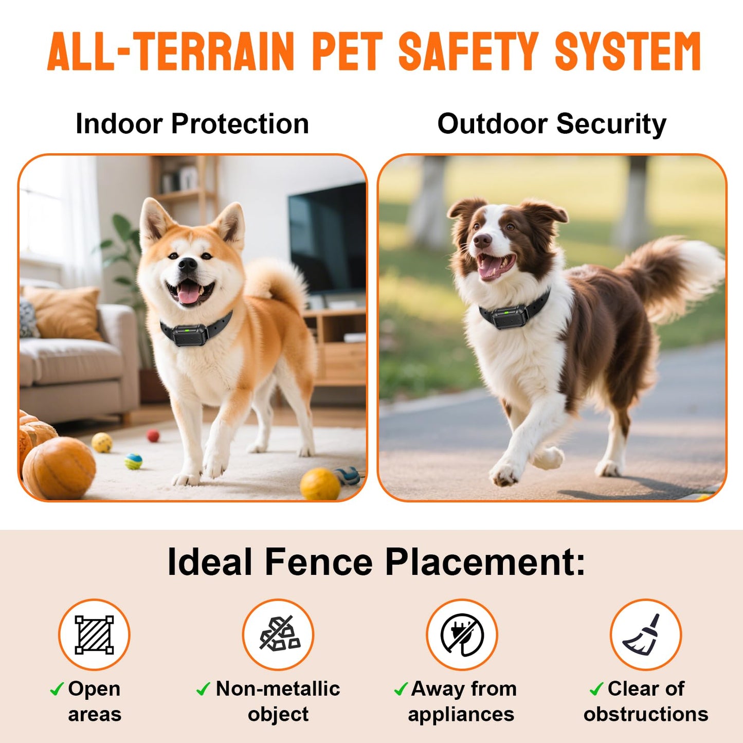 PETHEY Wireless Dog Fence System, Indoor & Outdoor, 1 Acre High-Precision Radar Wireless Dog Fence System, Real-time Monitoring, 9-26in Medium & Large Breeds, Not Limited by GPS Signal (for Two Dogs)