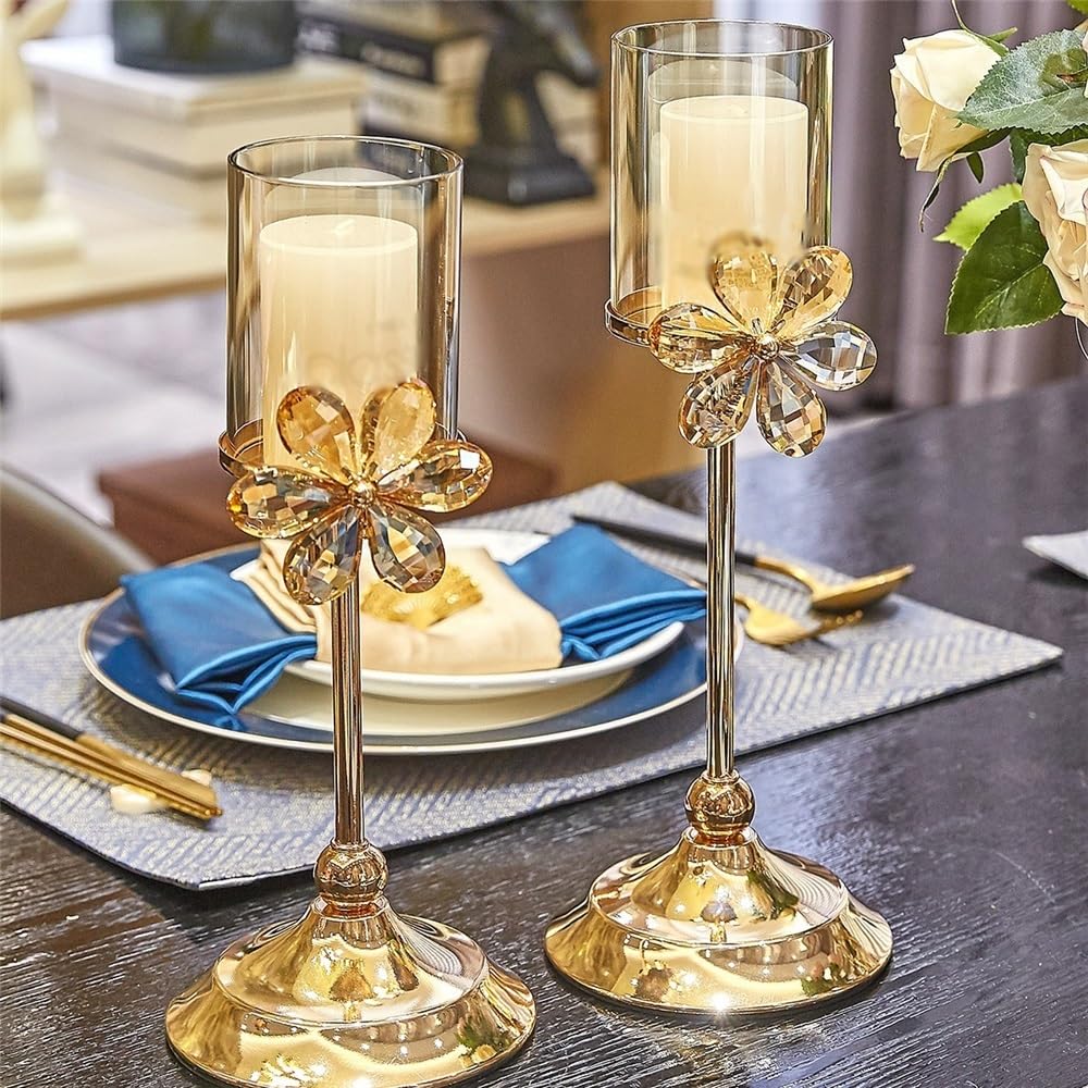 Candle Holders Candle Holders, Wedding Decorations, Metal Crystal Candle Holders, Stand for on Table, Party, Church Decoration Decorative Candle Holder(Small)