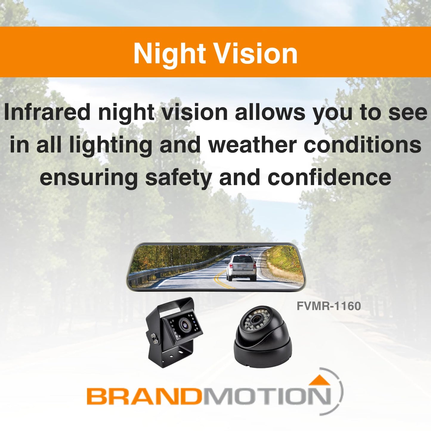 Brandmotion FVMR-1160 Universal Digital Rearview Mirror and Cargo Vision Camera System | Waterproof & Shockproof Case | Parking Grid Lines Available | Rear View Camera with Night Vision