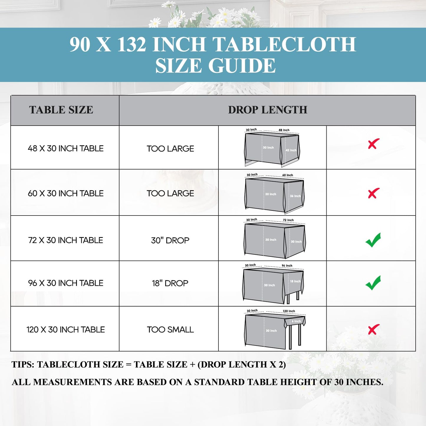 VidaFete 1 Pack Tablecloth 90 * 132inch Rectangle Table Cloth Polyester, Stain Wrinkle Resistant Polyester Dining Table Cover for Kitchen Dinning Party Wedding Tabletop Buffet Decoration(White)