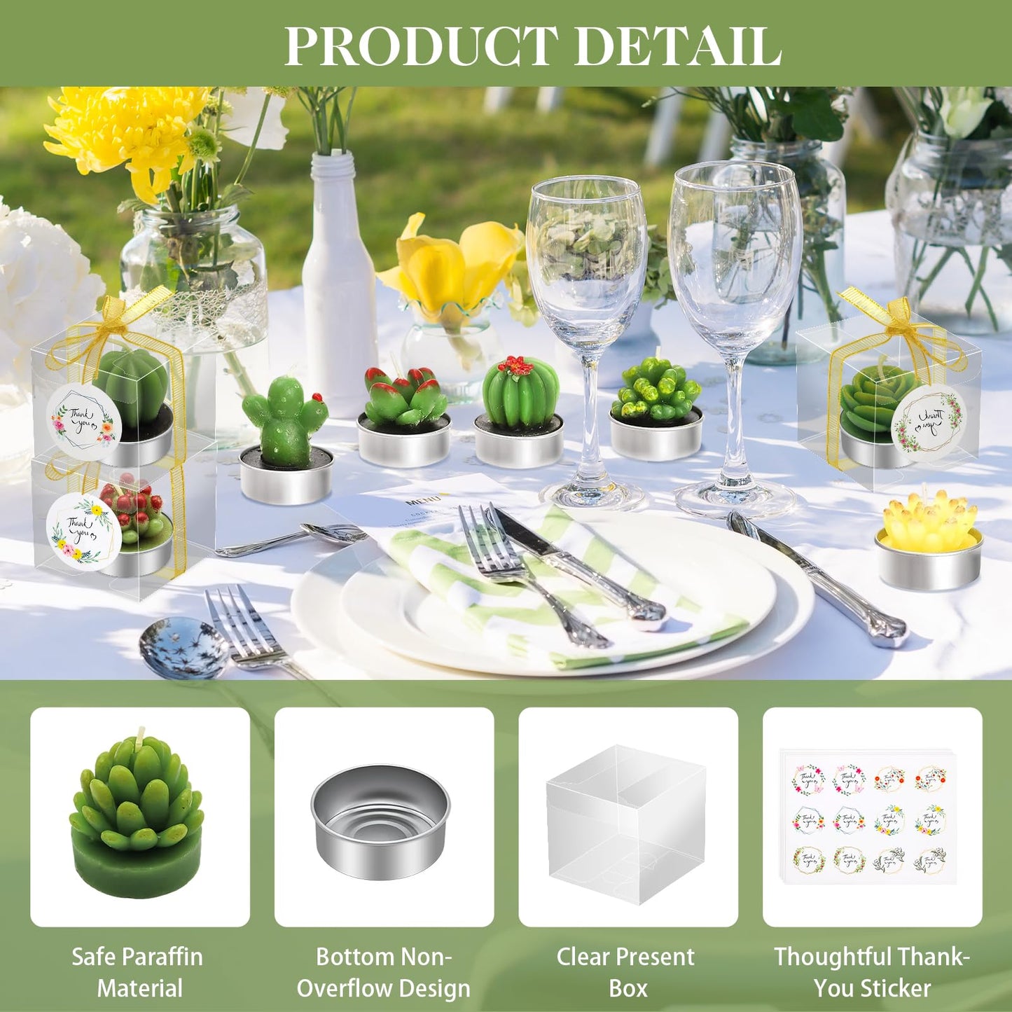 AZEAM 24 Pcs Succulent Candles Party Favors, Bulk Cactus Table Decor for Guests, Mini Tiny Handmade Plant Tealights Candle Decoration Set for Shower Prizes Game Bridal Wedding Home Birthday