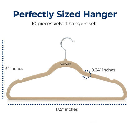 SereneLife 10 Pack Velvet Hangers - Non-Slip with 360° Swivel Hook - Ultra-Thin, Lightweight Velvet Hangers for Shirts, Sweaters, Hoodies, Kids Clothes & Dresses - Space-Saving