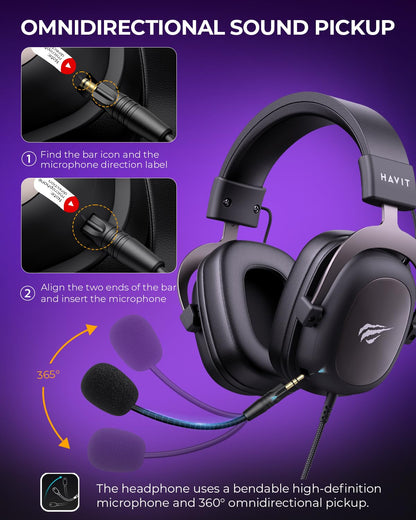 havit H2002d Gaming Headsets for PS4,PC, 53MM Drivers Surround Sound PS5 Headset with Mic Gaming Headphones with Mic Durable Aluminum Frame Valentines Gifts for Men