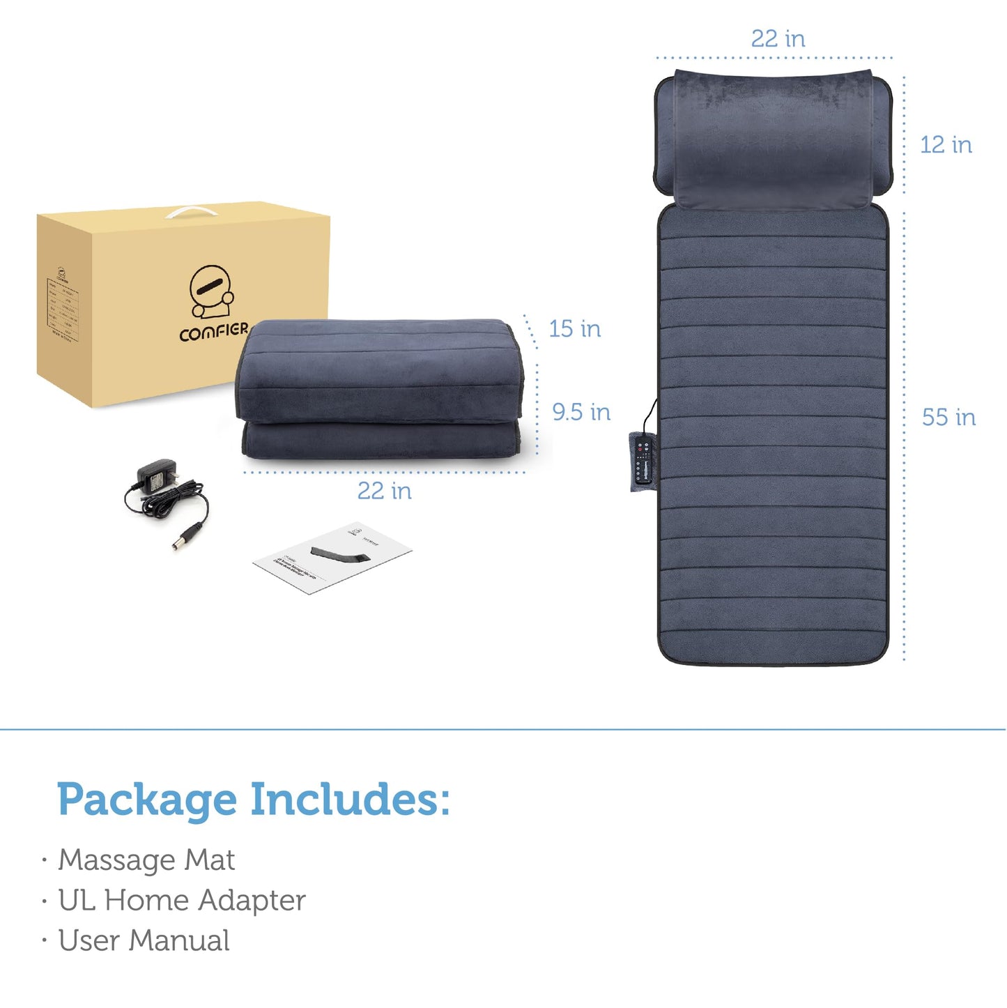COMFIER Full Body Massage Mat with Movable Neck Pillow, 10 Vibrating Motors & 4 Heating Pads, Back Massage Pad, Father's Day Gifts for Dad Men