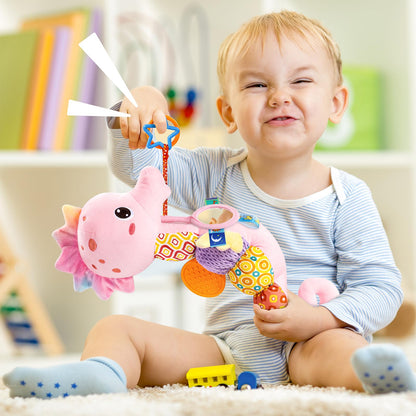 LIGHTDESIRE Baby Toys Musical Seahorse Stuffed Animals Infant Toys 0-6-12 Months with Mirror|Rattles|Crinkle|Baby Teething Toys,Sensory Toys for Tummy Time Newborn Boys Girls Birthday Gifts(Rose Pink)