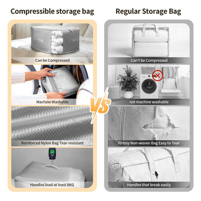 2 Pack Upgrade Comforter Storage Bag with Handle, Space Saving 3-Layer Adjustable In 3 Sizes (142L, 107L, 71L), Compression Blanket Storage Bags, Washable Bedding Organizer For Pillow Duvet Clothing