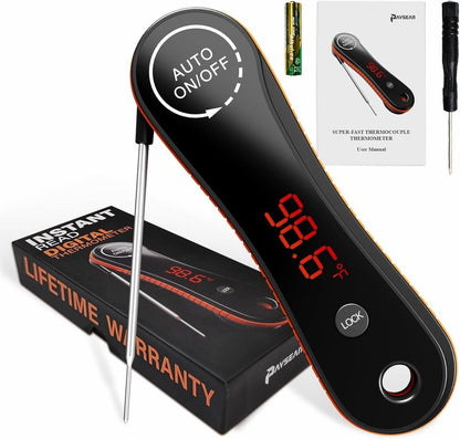 0.5s Instant Read Digital Meat Thermometer, Paysean ±0.5℉ with Auto-Rotating Backlit Display, IP67 Waterproof and Calibration for Cooking, Candy, Grilling, BBQ, Liquid, Smoker, Beef