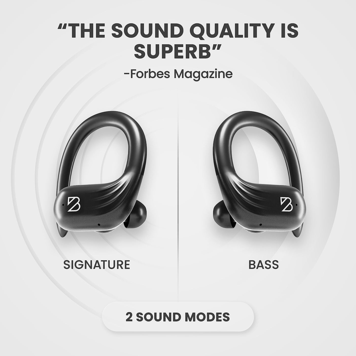 Back Bay Audio Runner 60 Wireless Running Earbuds, 80 Hour Long Battery Life Over The Ear Earbuds with EarHooks, Wrap Around Earphones Wireless Bluetooth Earphones with Microphone, in Ear Headphones