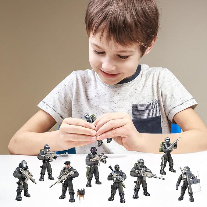 SWAT Model Equipment Assembly Building Block Toys8 PCS City Police Action Mini-Figures with Multiple Military Weapons AccessoriesParty Favors Set