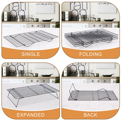 Cooling Rack for Baking 3 Tiers, 16" x 10" Cookie Cooling Wire Rack Stackable Collapsible Nonstick, Stainless Steel Baking Cooking Cooling Racks with Optimum Air Flow, Black
