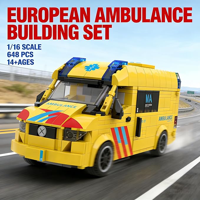 Ambulance Building Set International Rescue Vehicle Model Kit Removable Roof &amp Functional Doors Display Collectible City Truck Compatible with Lego Emergency Ambulance 618 PCS