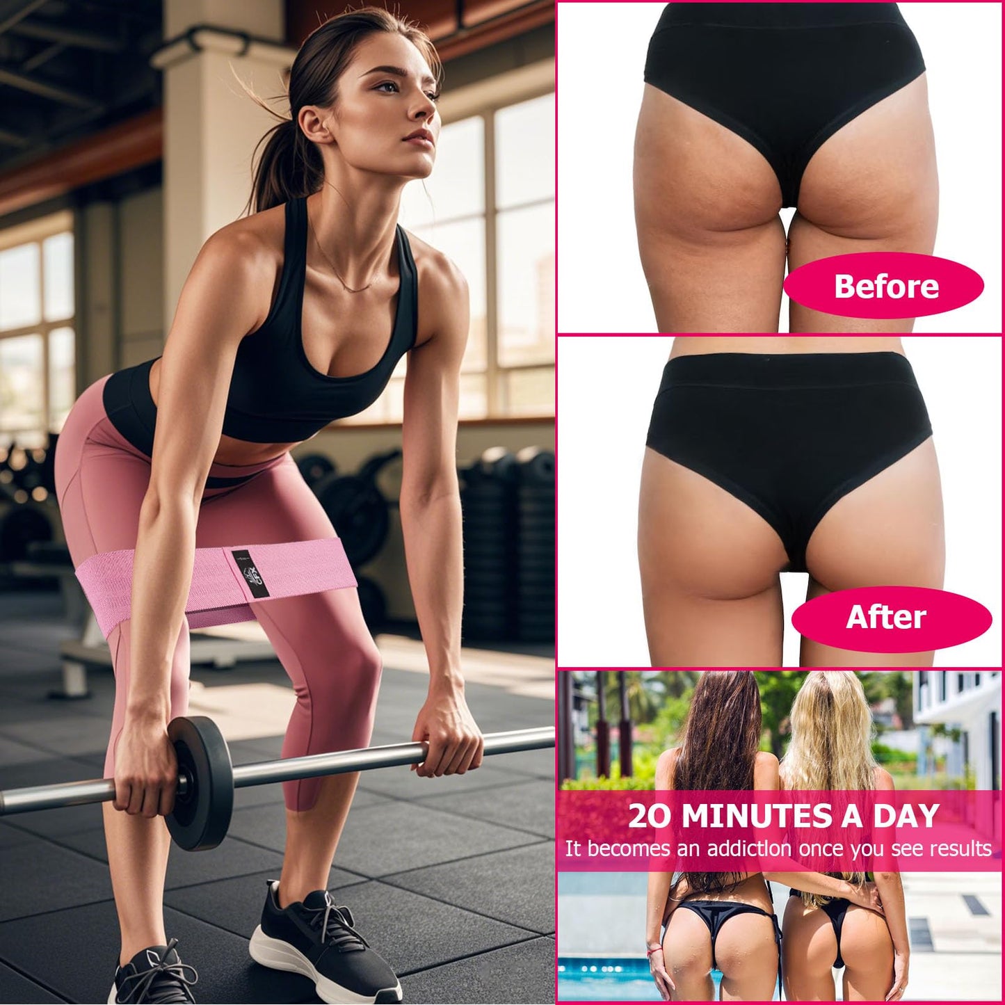 CFX Resistance Bands Set, Exercise Bands with Non-Slip Design for HIPS & Glutes, 3 Levels Workout Bands for Women and Men, Booty Bands for Home Fitness, Yoga, Pilates