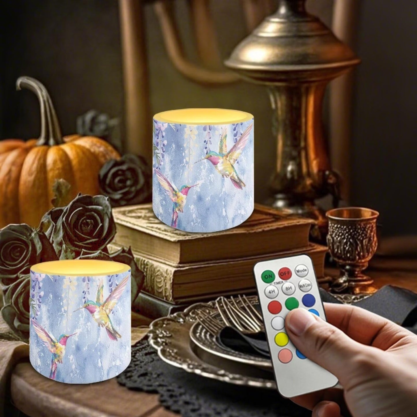 Cozeyat Hummingbird LED Candles Set of 4 Battery Powered Flameless with Remote Timer Flickering Flame Waterproof for Home Patio Garden Decor