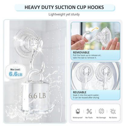 VIS'V Suction Cup Hooks, Small Shower Suction Hooks with Wipes, Heavy Duty, Removable and Reusable, Clear, 2 Pcs
