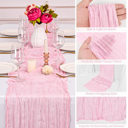 12 Pack Light Pink Cheesecloth Table Runner 35 x 70 Inch Gauze Cheese Cloth Table Runner, Boho Rustic Wedding Table Runner for Wedding Bridal Shower Graduation Party Banquet Table Decorations