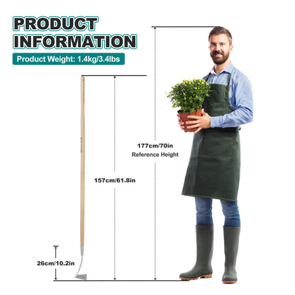 Berry&Bird Swoe Garden Hoe, 61.8'' Stainless Steel Long Handled 3 Edge Hoe with Wooden Hand, Mini Angled/Warren Hoe, Soil Cultivator Weeding Tool for Grass Flower Backyard