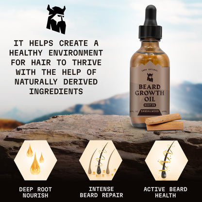 Striking Viking Beard Oil with Biotin for Men - 2 Fl Oz, 1 Pack, Sandalwood - Thickening & Conditioning Beard Growth Oil & Serum with Argan & Jojoba for Hydrated Facial Hair