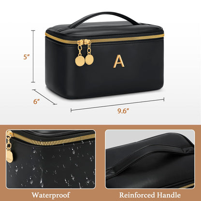 CLOUDWINGS Gifts for Women Travel Makeup Bag Personalized Cosmetic Bag Portable Large Capacity Toiletry Bag(Black-A)