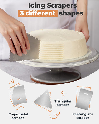 Kootek Aluminium Cake Turntable Set, Baking Tools with Revolving 12" Cake Stand for Decorating, 12.7" Offset Spatula, 3 Stainless Steel Frosting Icing Smoother, Cake Serve Cake Decorating Kit Supplies