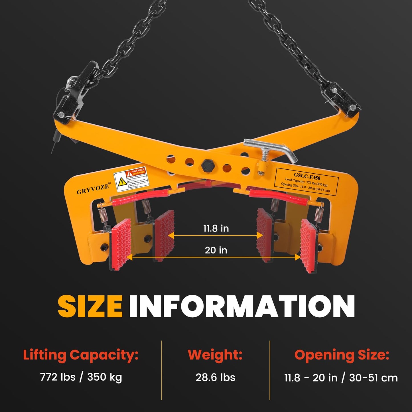 GRYVOZE 772 lbs Granite Slab Lifting Clamp, Adjustable Range: 11.8"-20", Heavy Duty Stone Scissor Lifter Clamp for Carrying and Vertical Transport of Marble, Concrete Blocks, Slate Sheets, Curb Stones