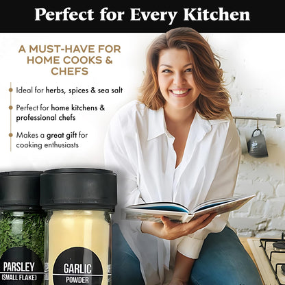CassCaps Spice Jars & Measuring Caps Set – Measure Straight from The Bottle! Faster Meal Prep, No Mess, No Clean Up. 6 Pack