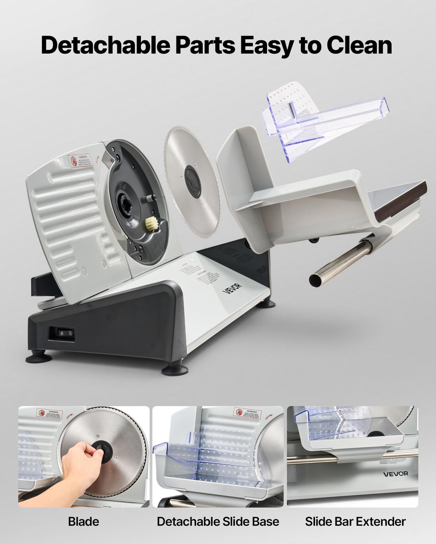 VEVOR Meat Slicer, 7.5 inch 200W Electric Deli Slicer Machine with SUS420 Blade, 0-0.6 inch Adjustable Thickness, ETL Certified Home Food-Slicer for Meat, Ham, Baguett, Steak