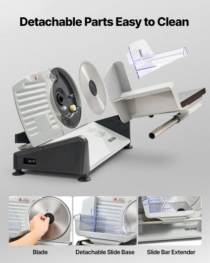 VEVOR Meat Slicer, 7.5 inch 200W Electric Deli Slicer Machine with SUS420 Blade, 0-0.6 inch Adjustable Thickness, ETL Certified Home Food-Slicer for Meat, Ham, Baguett, Steak