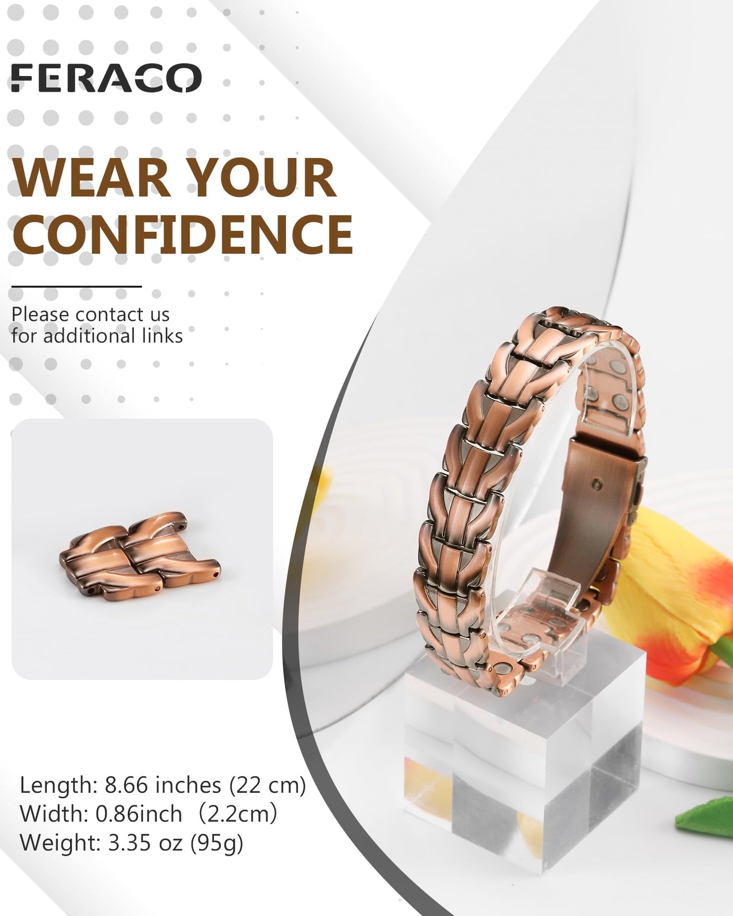 Feraco Copper Bracelet for Men,Magnetic Therapy Cooper Bracelets with 3800 Gauss Magnets, Men's Jewelry for Anniversary Father's Day