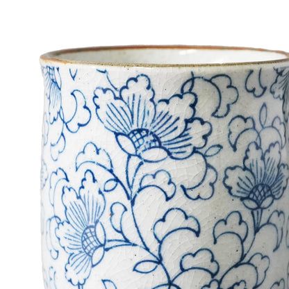 Nostalgic Mino Ware Ceramic Sometsuke Small Mug Cup - Japanese Crafted, Floral Pattern, Comfort Grip Handle, For Coffee and Green Tea or Soup, Matcha Tea, Gift Box Included (Arabesque)