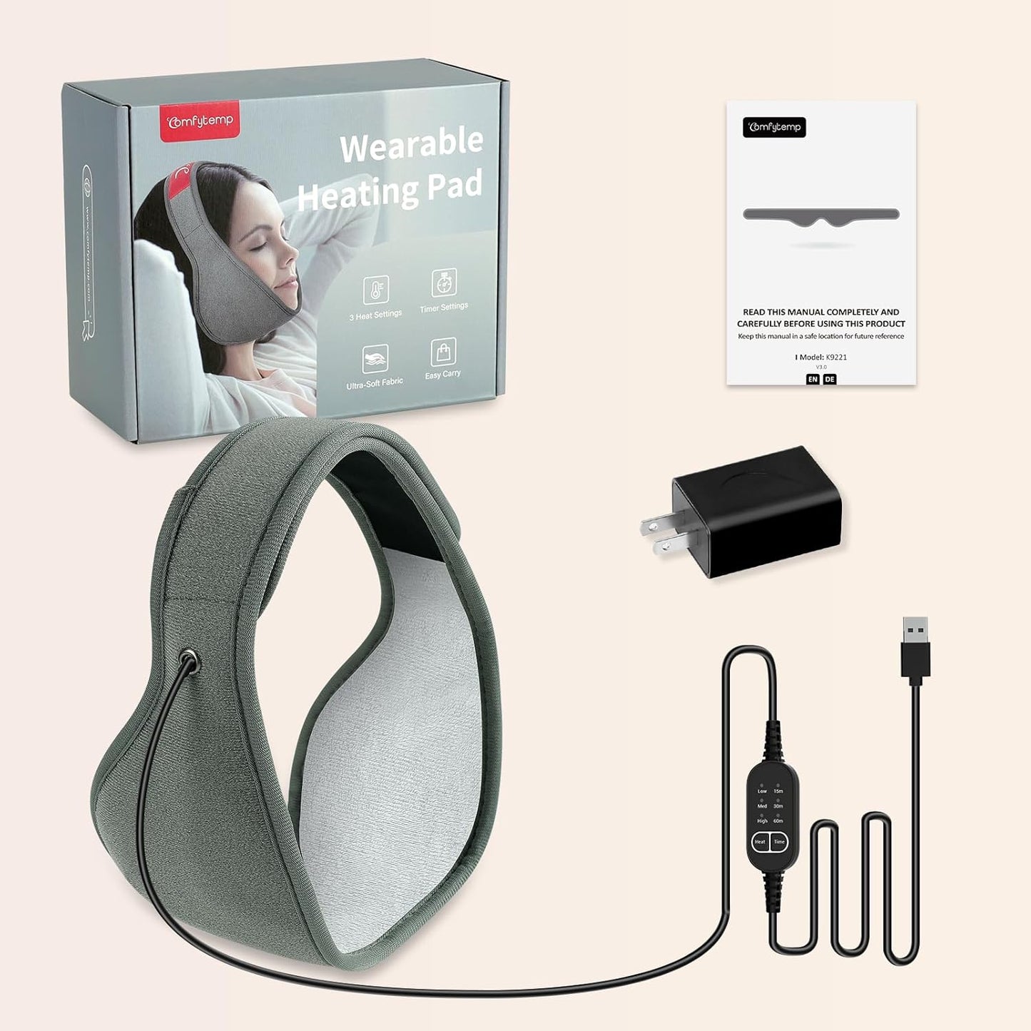 Comfytemp Face Heating Pad for TMJ Relief, Heated Face Mask with 3 Heat and Time Settings, USB Electric Wearable Heating Pad for Face Jaw Chin Wisdom Teeth, Oral and Facial Surgery