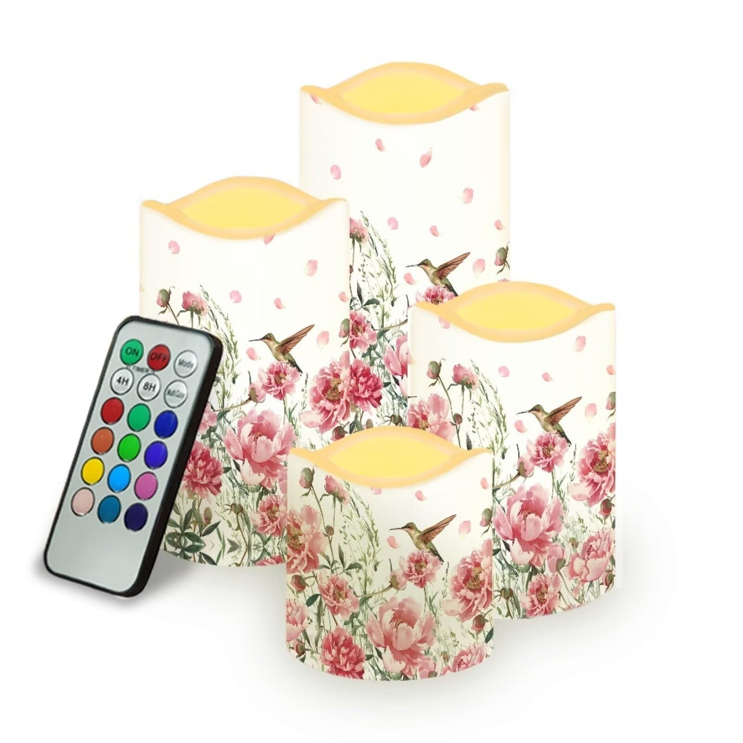 Cozeyat Pink Flower LED Candles Set of 4 Battery Powered Flameless with Remote Timer Flickering Waterproof for Indoor Outdoor Garden Table Beach Decor