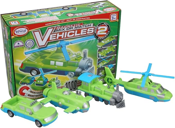 POPULAR PLAYTHINGS Magnetic Vehicles for Toddlers 1-3 Mix or Match Car Toys Set of 4 Gift for Kids - Vehicles 2
