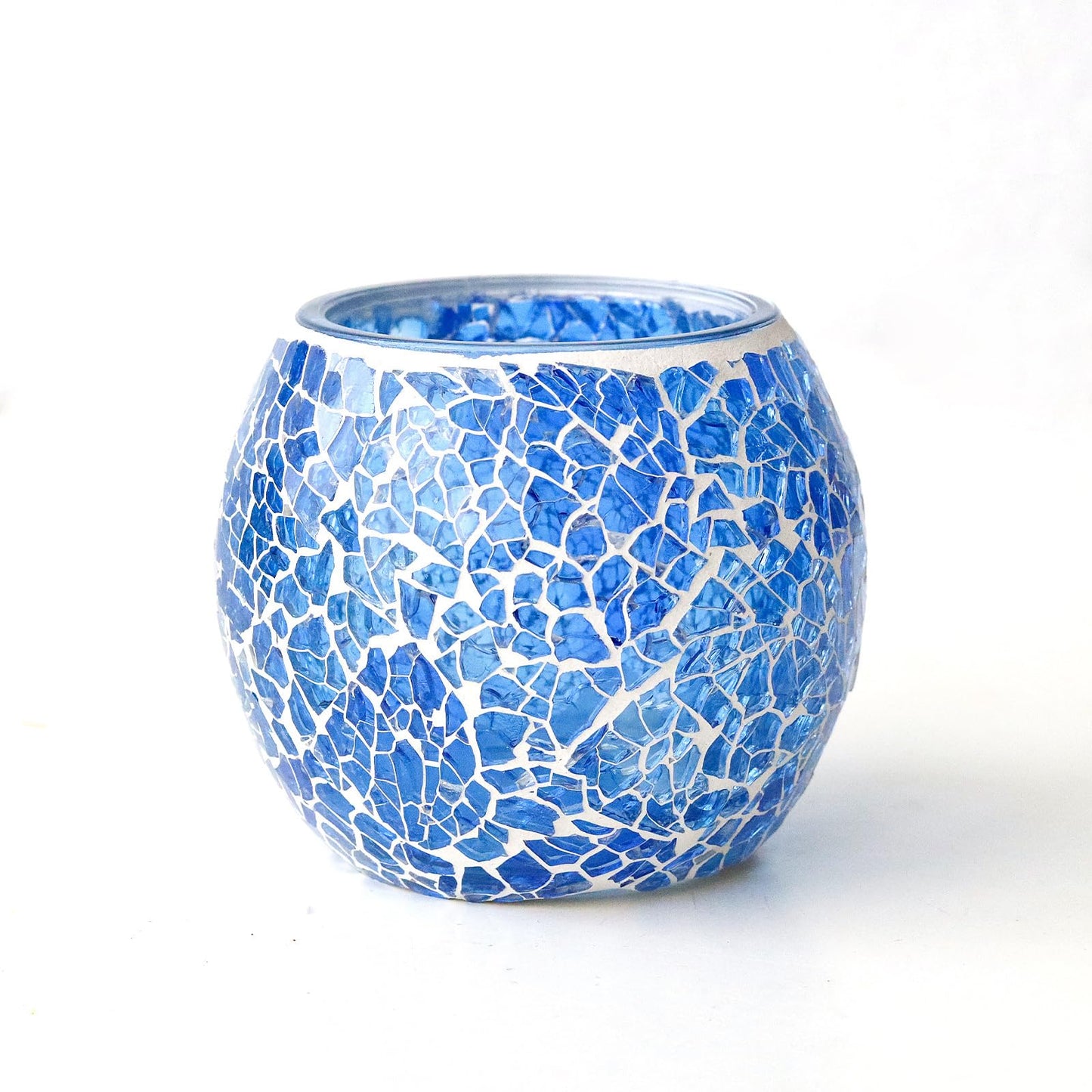 Ocean Blue Glass Votive Candle Holder – Crackle Votive Style, Adds Vibrancy to Table Centerpieces (1 Pack)