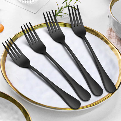 LIANYU 16-Piece Matte Black Forks and Spoons Silverware Set, 8 Dinner Forks and 8 Teaspoons, Stainless Steel Black Flatware Cutlery Set for Home Kitchen Hotel, Satin Finished, Dishwasher Safe