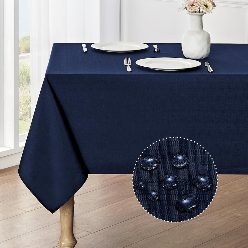 Veblandy Rectangle Tablecloth Waterproof 60x120 inch Linen Textured Table Cloth Stain and Wrinkle Resistant Washable, Decorative Fabric Table Cover for Dining, Party and Camping, Navy Blue