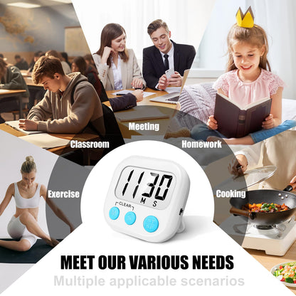 12 Pack Digital Kitchen Timers for Cooking Magnetic Timer for Cooking Loud Alarm White