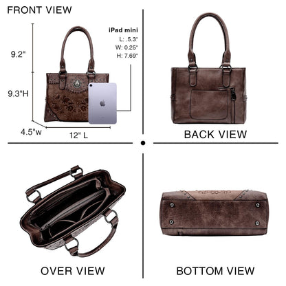 LAVAWA Tote Bag for Women Large Western Purse Ladies Top Handle Shoulder Handbags Vintage Embossed Concho Studs (Coffee