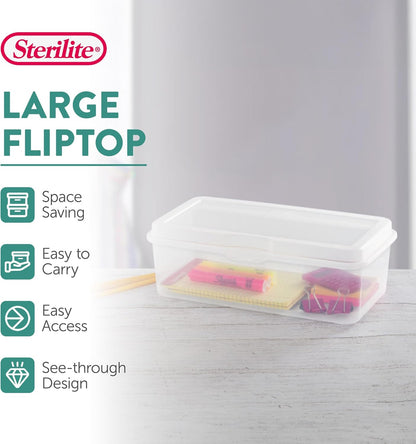 Sterilite 12-Pack Clear Flip-Top Stackable Storage Bins - Convenient Hinging Lid Design