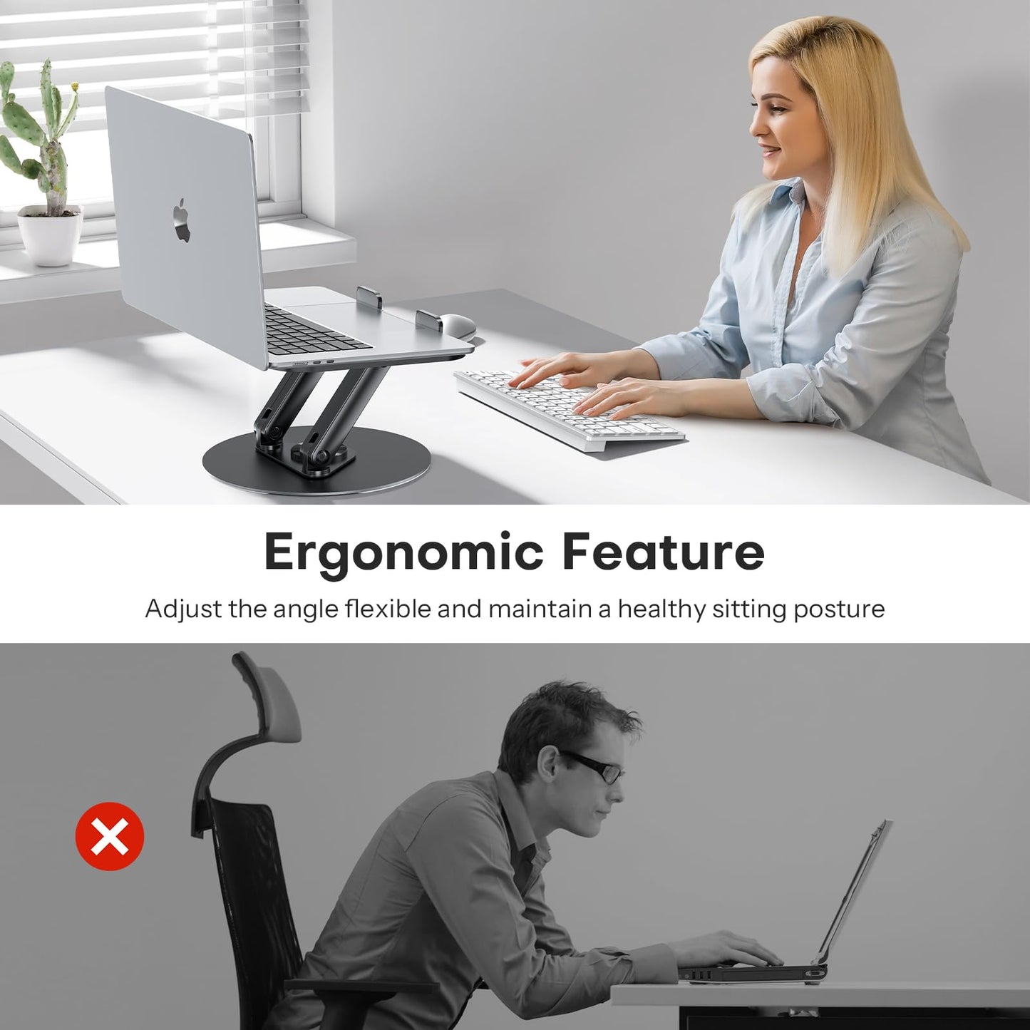 OMOTON Laptop Stand for Desk with 360° Rotating Base, Ergonomic Laptop Riser for Collaborative Work, Easy Storage, Fits MacBook/All Laptops up to 14 inches, Black