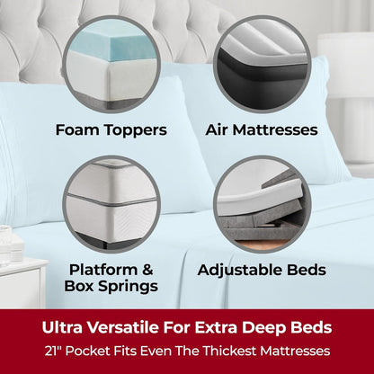 Mellanni Extra Deep King Sheets - Ultra Soft Cooling Bedding - Hotel Luxury, Wrinkle & Stain Resistant (King, Aqua)