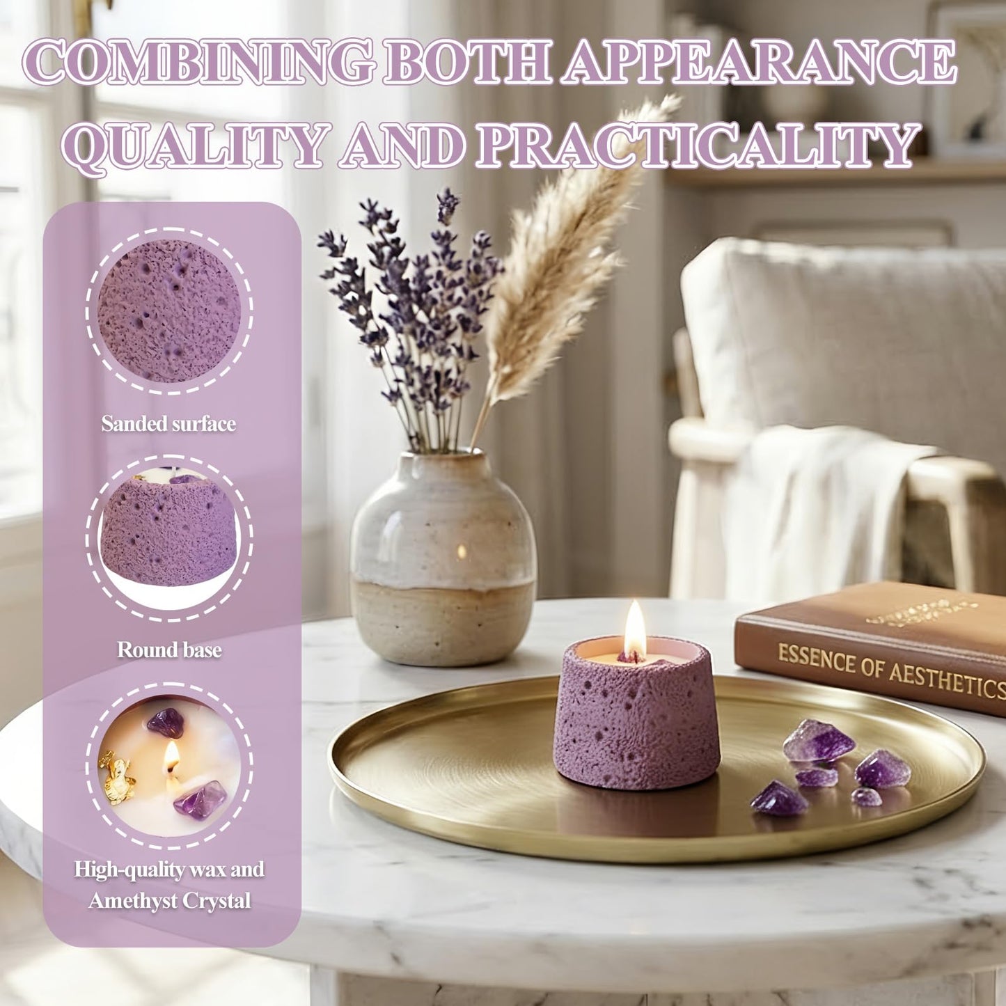 Scented Candle, Soy Candle, Non-Toxic Aroma Candles, Ebony & Rose Scented, Amethyst Crystal, Gift for Women (Net wt. 200g)
