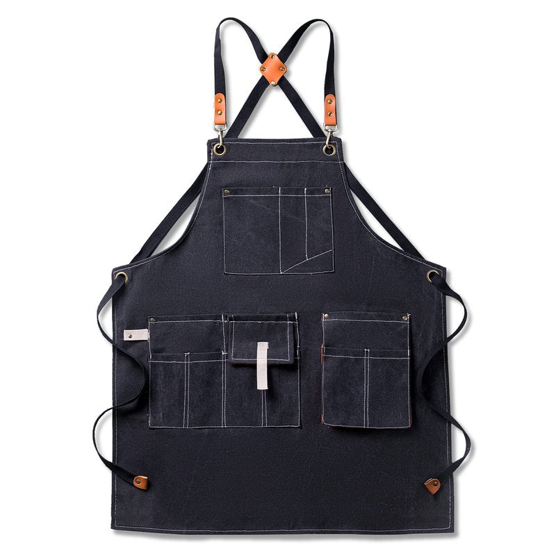 Aoomzoon Canvas Aprons for Men Chef Apron, Work Apron with Large Pockets - Durable 16oz Heavy Duty Cross Back, BBQ, Cooking(Black, 1 Pack)