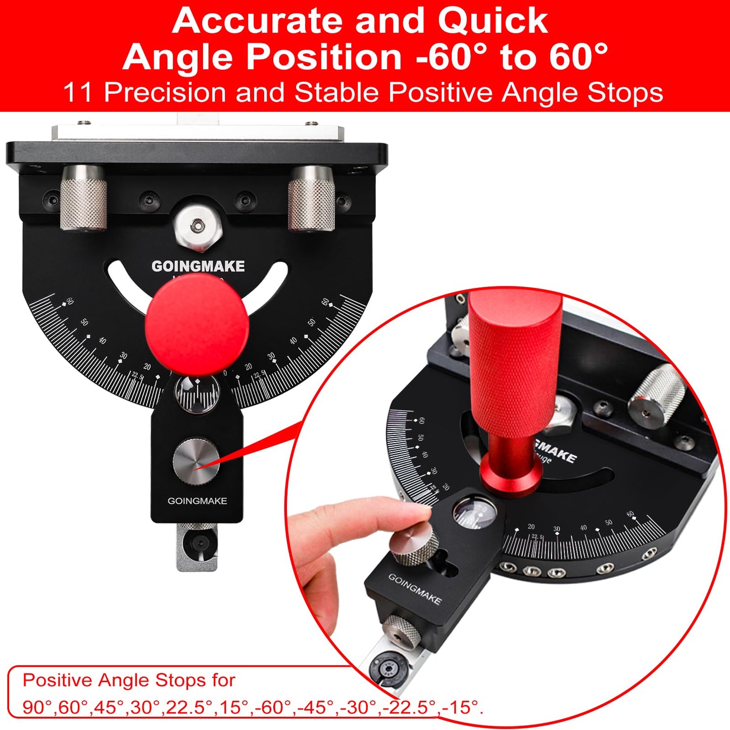 GOINGMAKE Table Saw Miter Gauge with Micro Adjustable Flip Stop and Extendable Fence and Quick Angle Stop for Table Saw Band Saw Router Table Fit 3/8 x 3/4" T Slot for Woodworking Crosscut, Miter Cut
