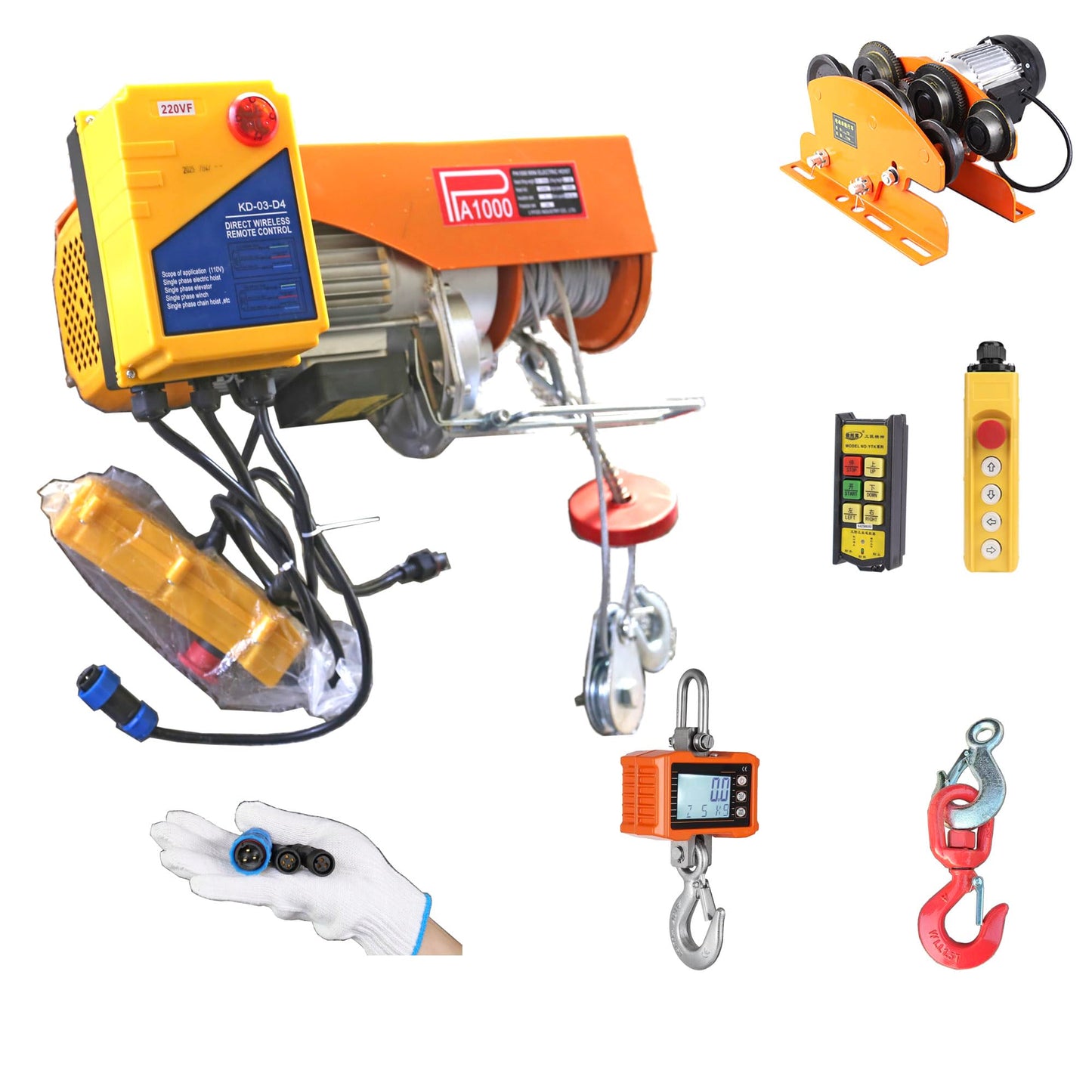 Electrical Gantry Crane 2000 LBS - 8.53 FT Wide，Adjustatable Crane with Electrical Hoist, Garage Crane 1T with Manual Hoist, Trolley, Scale, Sling, Shackle, Hook, Hammerlock Coupling (8.5 FT Width)