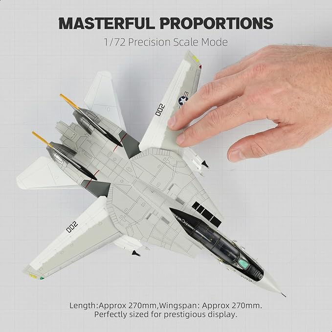 F-14 Tomcat VF-84 Jolly Rogers 1/72 Scale Die-Cast Metal Pre-Built Fighter Jet Model with Detachable Missiles and Adjustable Tail Fins Military Enthusiasts Gift