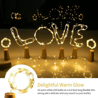 Brightown Wine Bottle Lights - 20 Pack LED Waterproof Cork Lights | Silver Wire Mini Fairy Lights for Parties & Weddings
