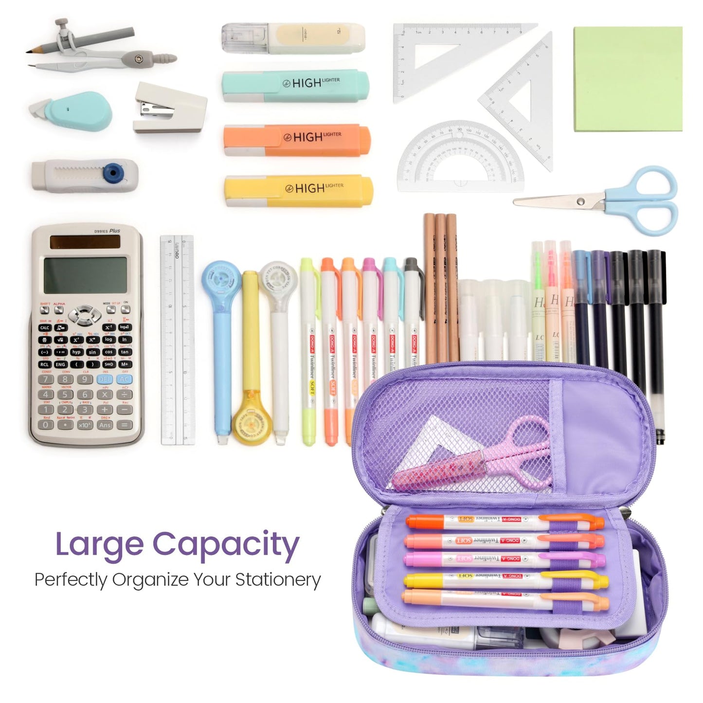 Cambond Pencil Case for Girls - Big Capacity Cute Pencil Case for Kids Teenager Special Pencil Pouch for School Office, Pencil Box Only, Glitter Purple Tie-dye