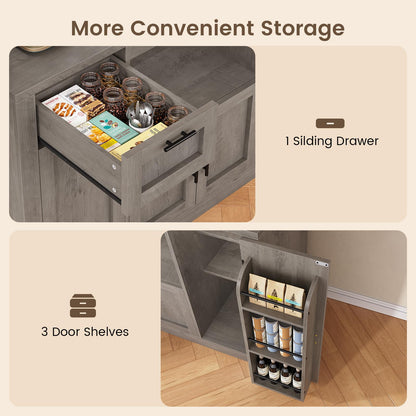 Itaar 71" Pantry Cabinet with Charging Station and LED Light, Kitchen Pantry Cabinet with Microwave Stand, 47.2" Wide Kitchen Storage Cabinets with Storage Cart 3 Tier for Dining Room, Grey