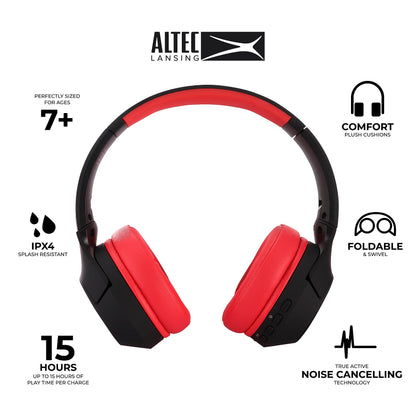 Altec Lansing Kid Safe Noise Cancelling Wireless Headphones 15H Battery, 85dB Volume Limit, Foldable Design Powerful Sound, Active Noise Cancellation Perfect for Kids Ages 7+